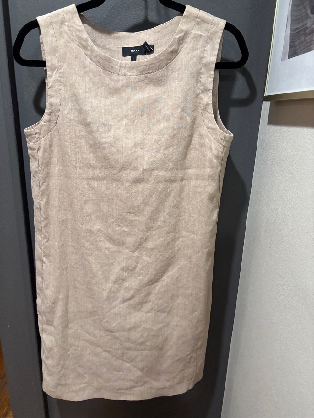Theory Sleeveless Mini Shift Dress in Beige